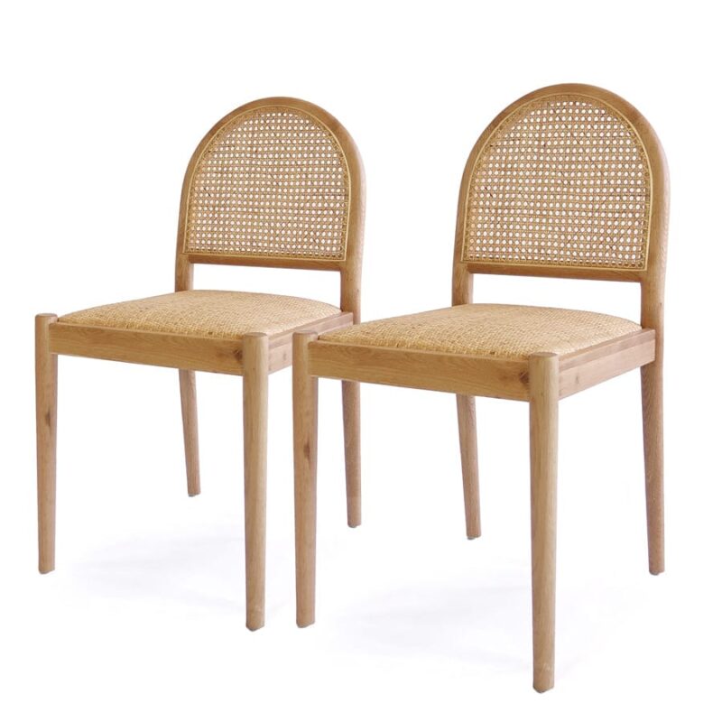 Bungalow Arched Rattan & Oak Dining Chair | Set of 2