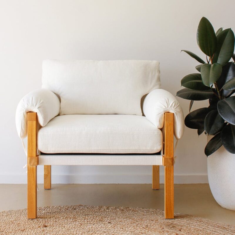 Harper Linen & Oak Arm Chair Off White - Image 8