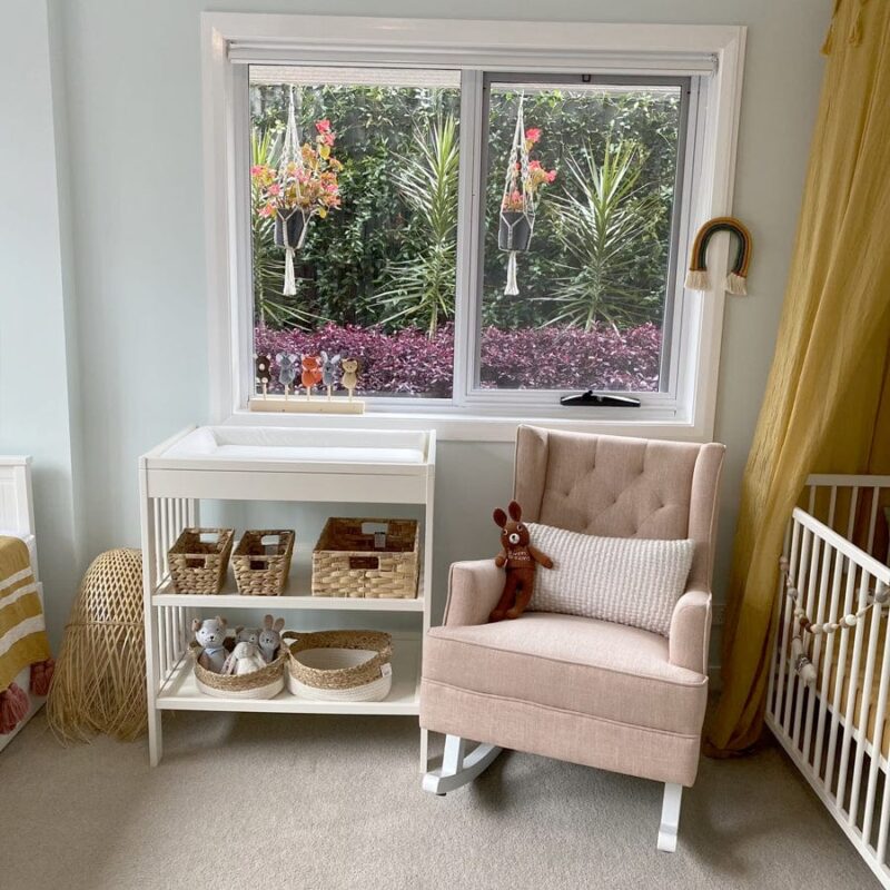 Isla Wingback Rocking Chair Dusty Pink White Legs - Image 13