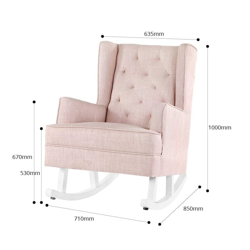 Isla Wingback Rocking Chair Dusty Pink White Legs - Image 15