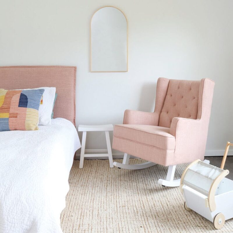 Isla Wingback Rocking Chair Dusty Pink White Legs - Image 2