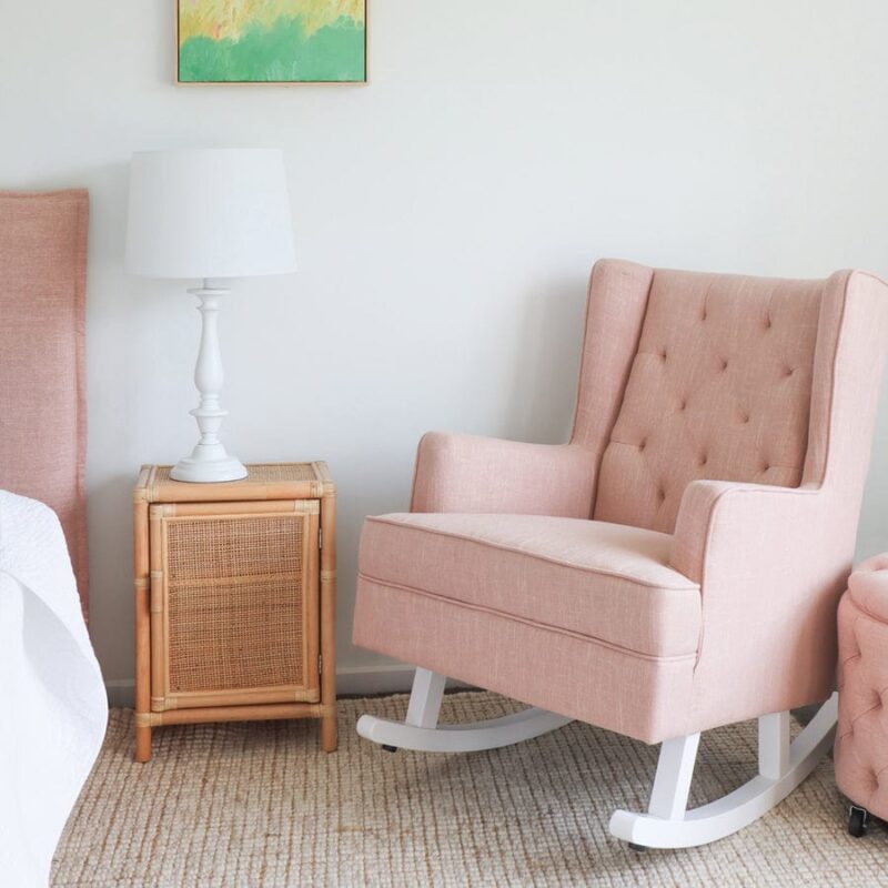Isla Wingback Rocking Chair Dusty Pink White Legs - Image 12