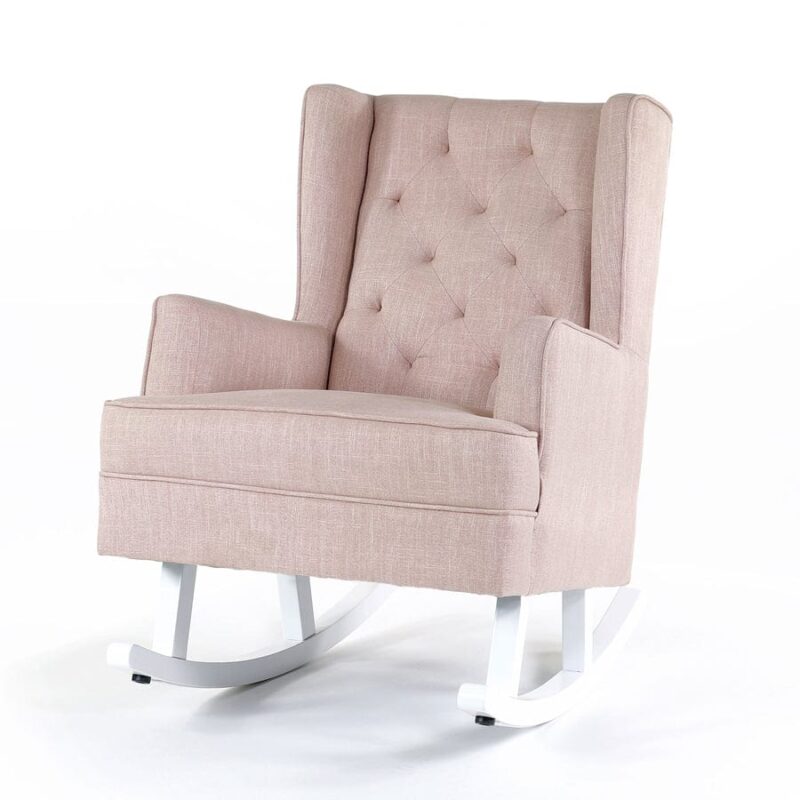 Isla Wingback Rocking Chair Dusty Pink White Legs