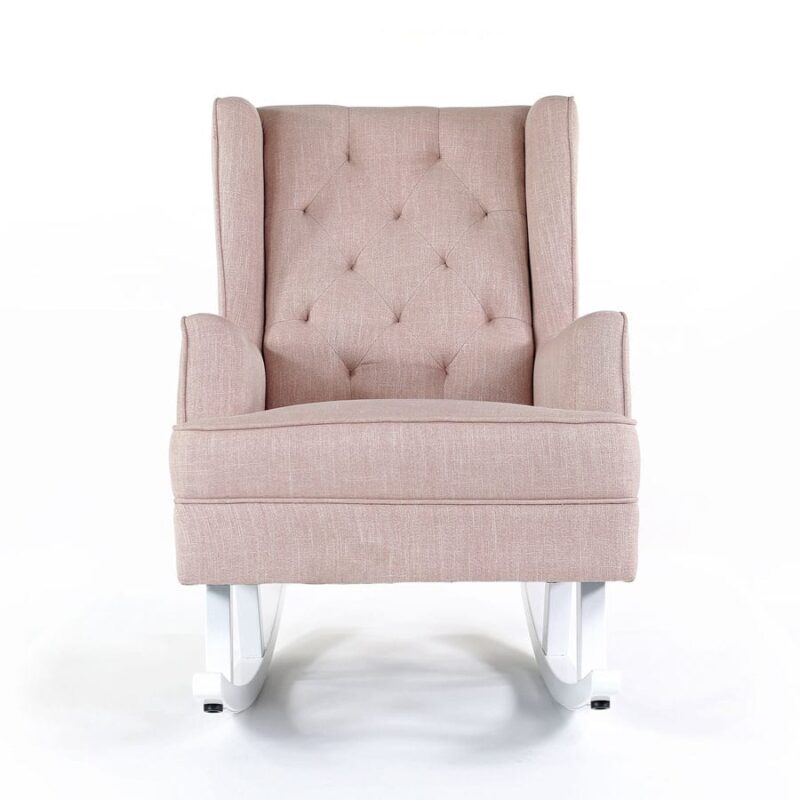 Isla Wingback Rocking Chair Dusty Pink White Legs - Image 3