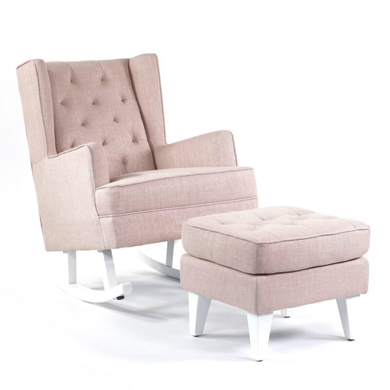 Isla Wingback Rocking Chair Dusty Pink White Legs - Image 10