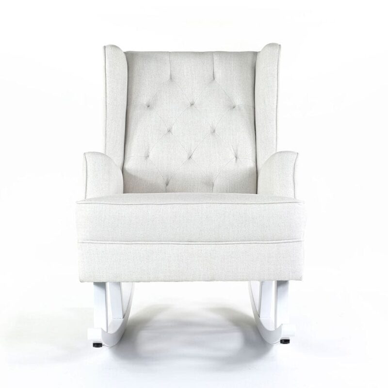 Isla Wingback Rocking Chair Linen White White Legs - Image 3
