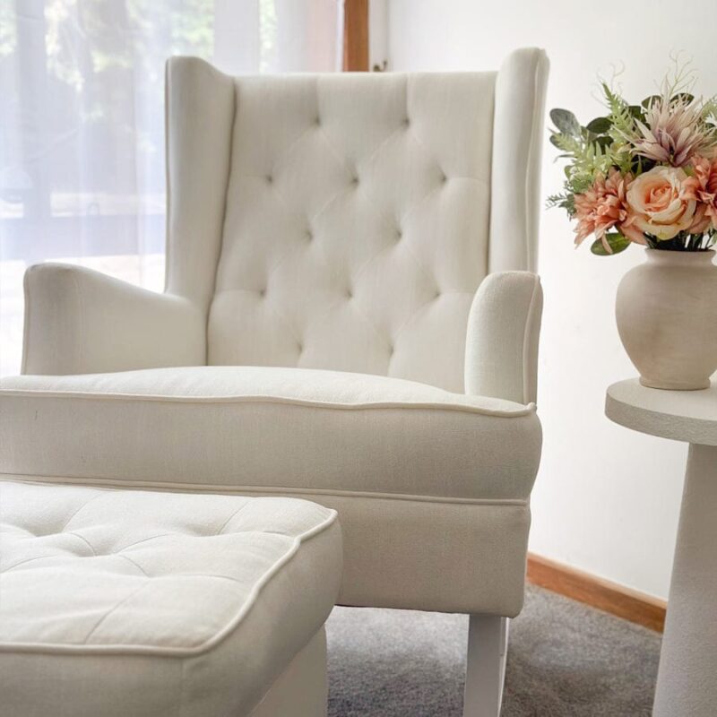 Isla Wingback Rocking Chair Linen White White Legs - Image 10
