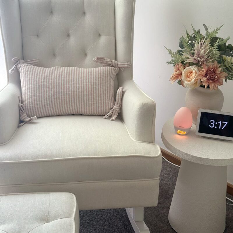 Isla Wingback Rocking Chair Linen White White Legs - Image 11