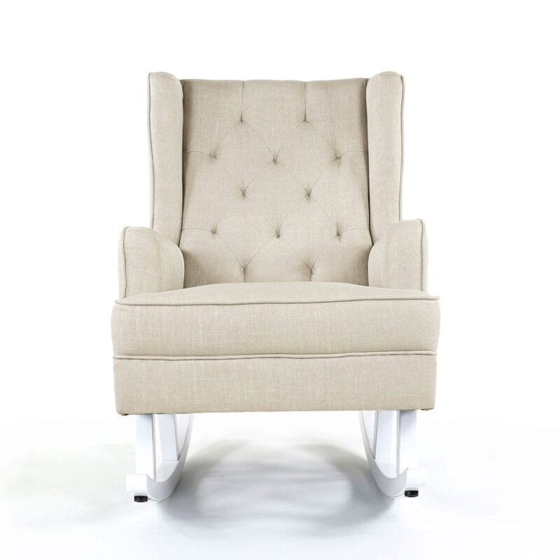 Isla Wingback Rocking Chair Wheat White Legs - Image 3