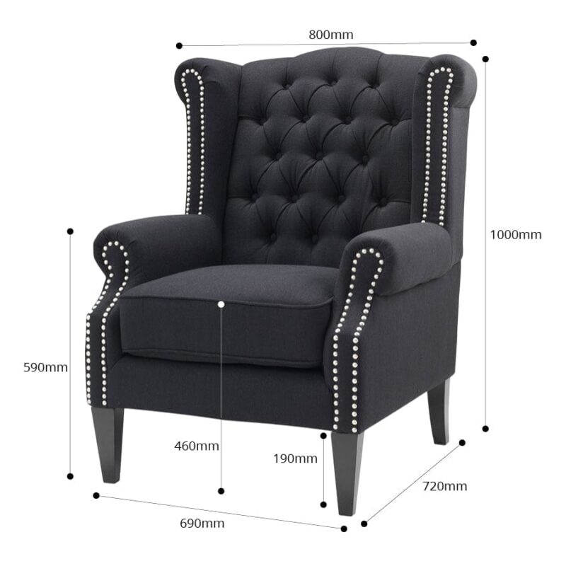 Royale Wingback Arm Chair Black - Image 8