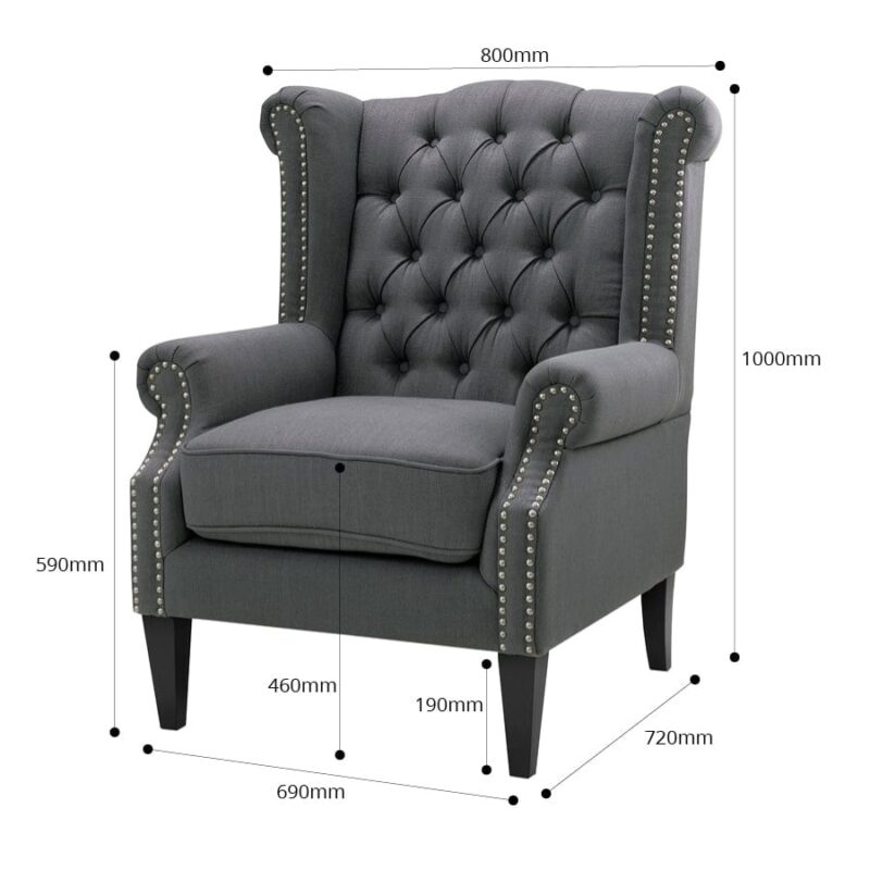 Royale Wingback Arm Chair Charcoal - Image 8