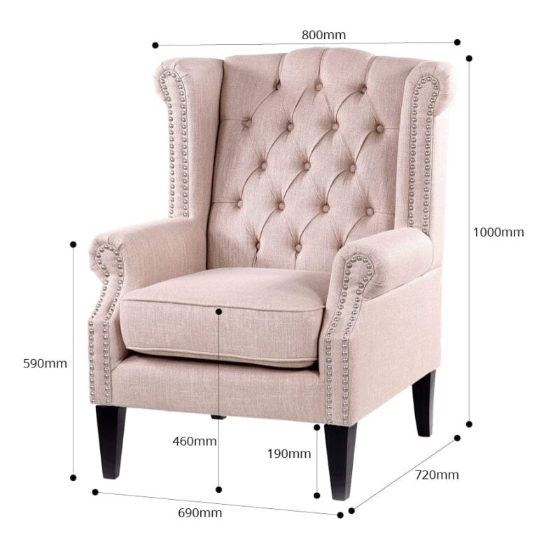 Royale Wingback Arm Chair Dusty Pink - Image 10