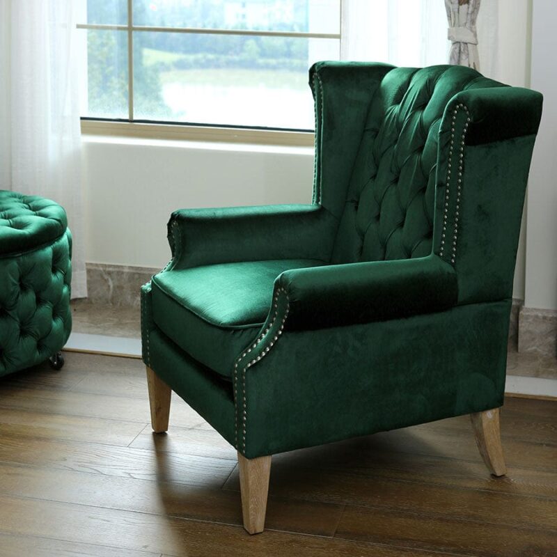 Royale Wingback Arm Chair Emerald - Image 13