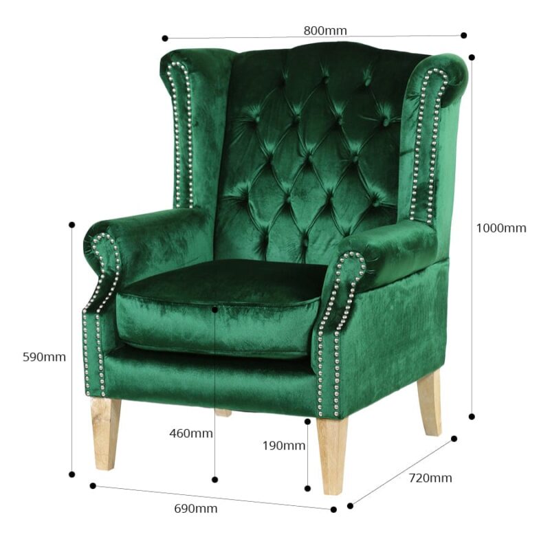 Royale Wingback Arm Chair Emerald - Image 14