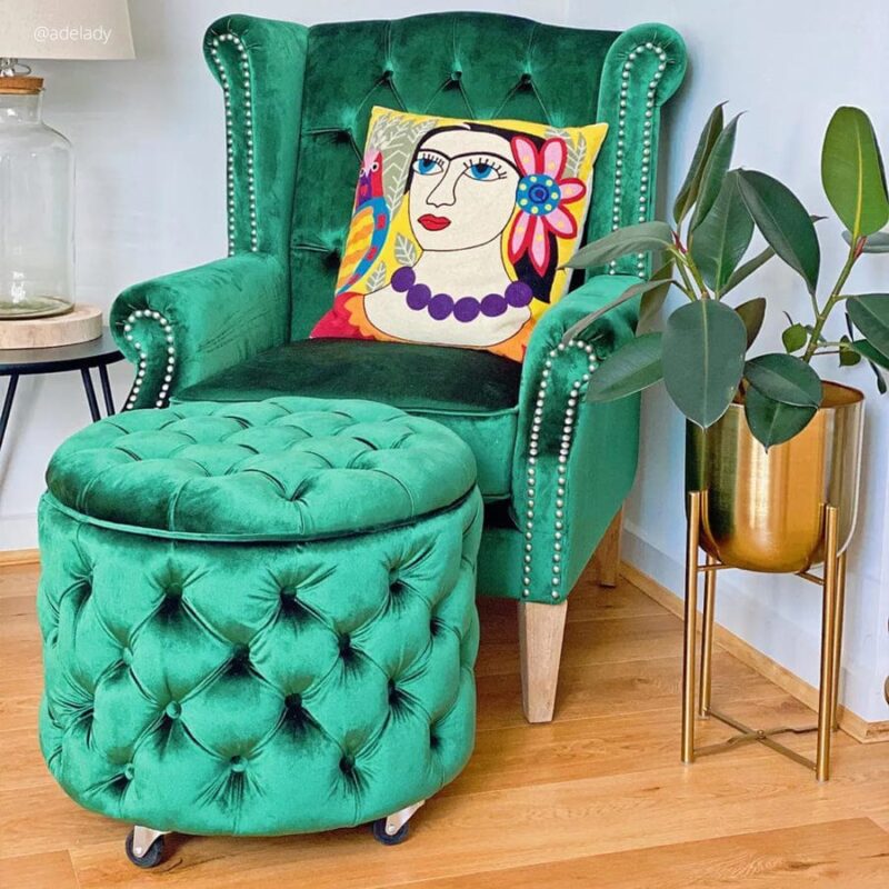 Royale Wingback Arm Chair Emerald - Image 11