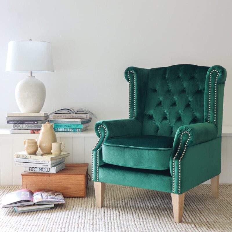 Royale Wingback Arm Chair Emerald - Image 2