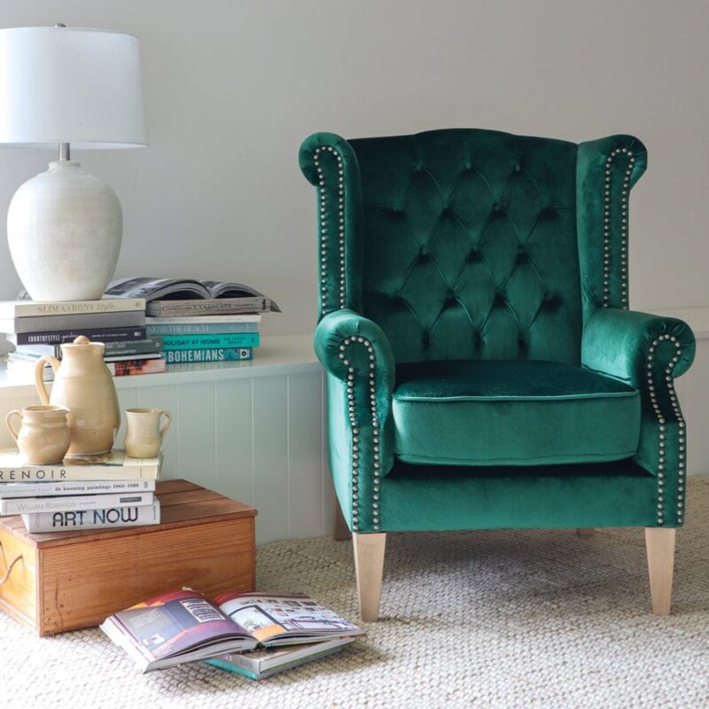 Royale Wingback Arm Chair Emerald - Image 10