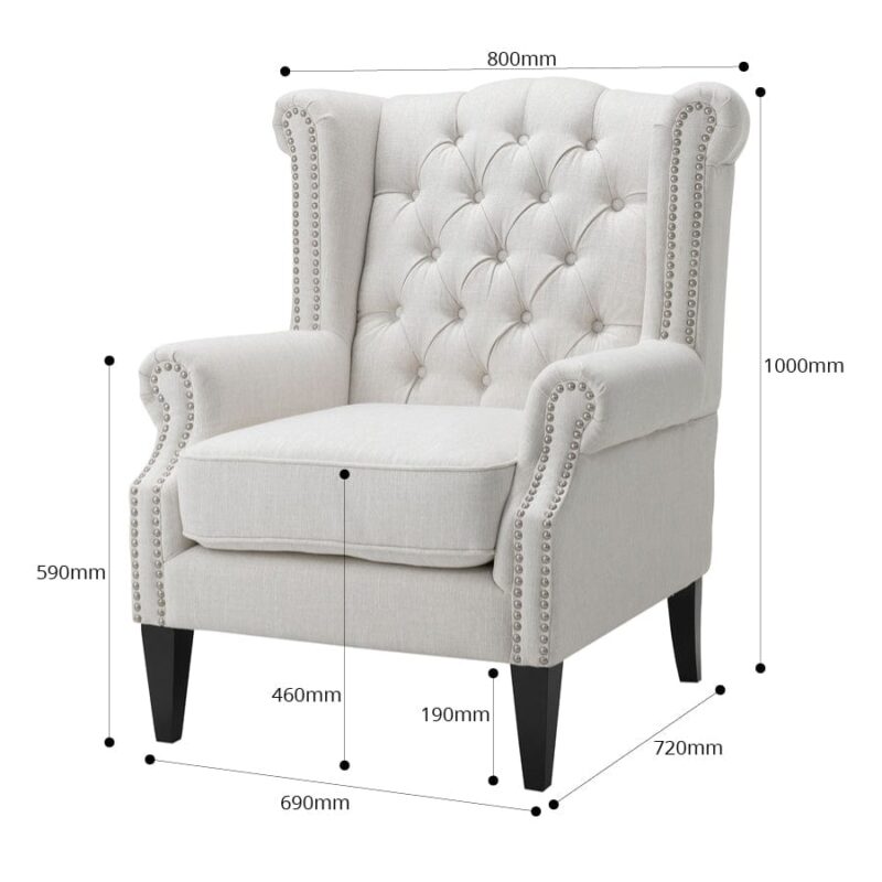 Royale Wingback Arm Chair Linen White - Image 11