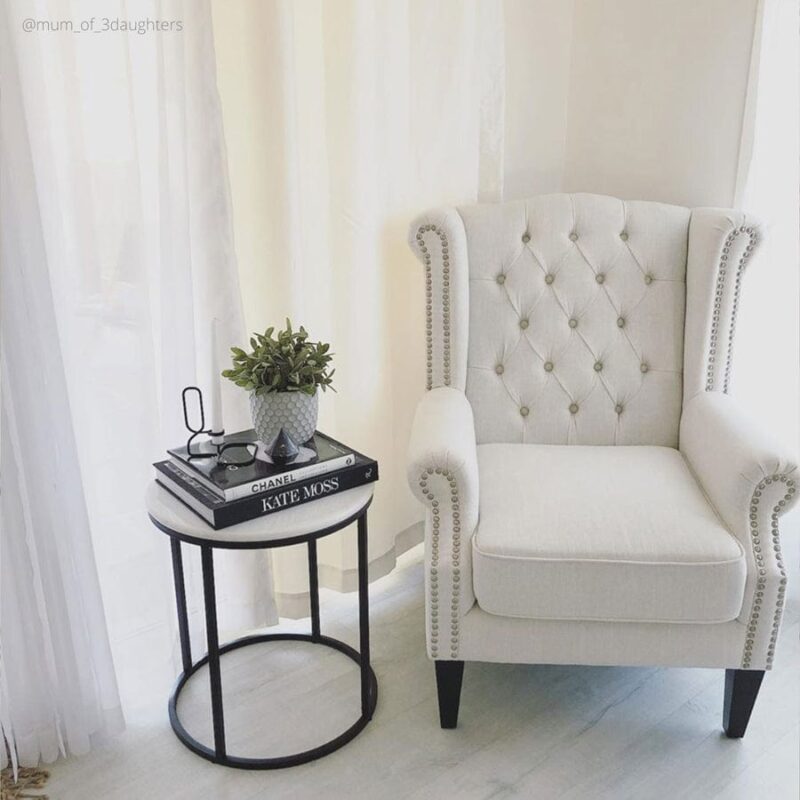 Royale Wingback Arm Chair Linen White - Image 6