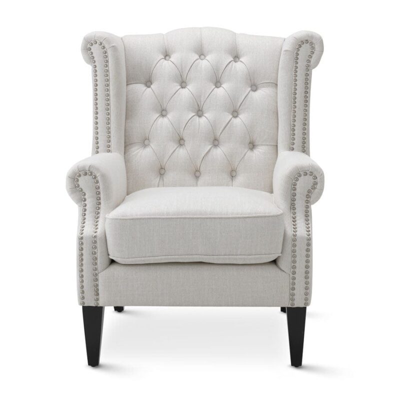 Royale Wingback Arm Chair Linen White - Image 3