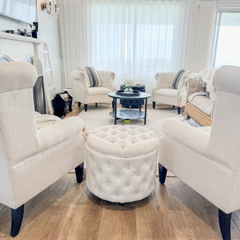 Royale Wingback Arm Chair Linen White - Image 2