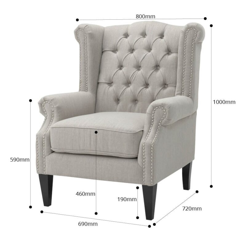 Royale Wingback Arm Chair Mushroom - Image 5