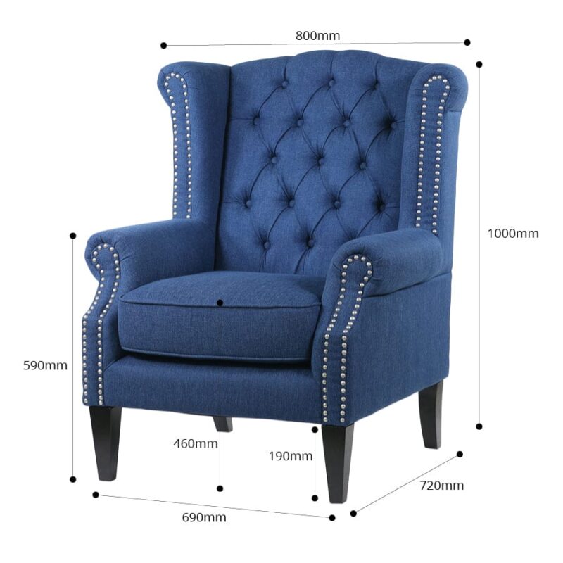Royale Wingback Arm Chair Navy - Image 9