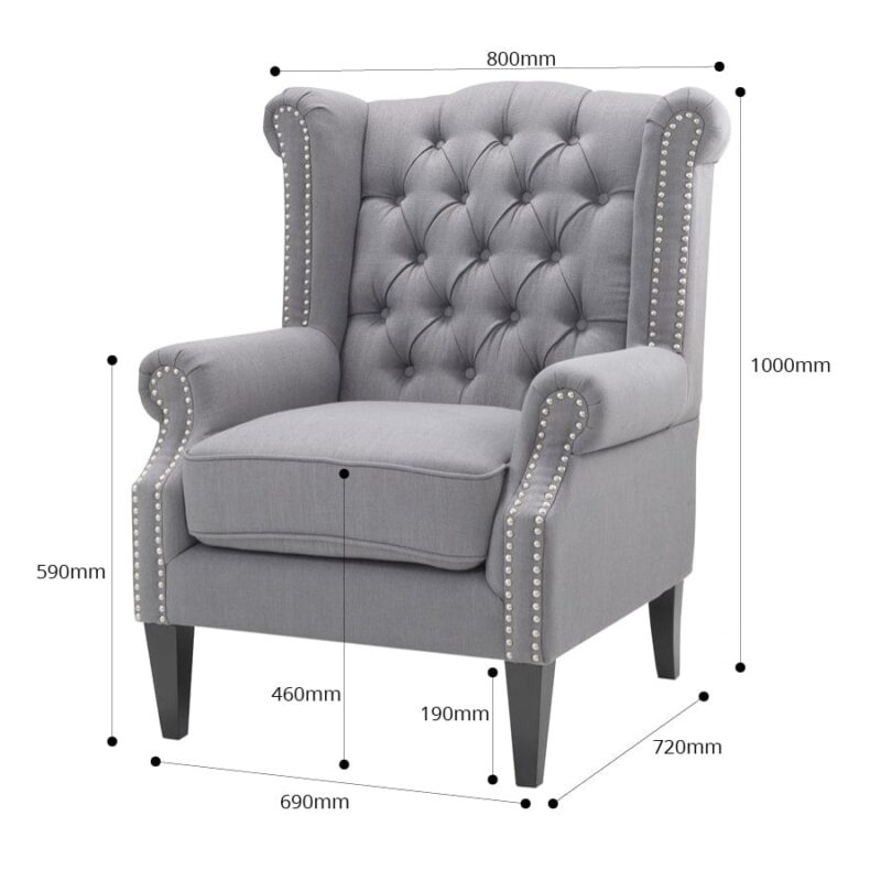 Royale Wingback Arm Chair Grey - Image 9