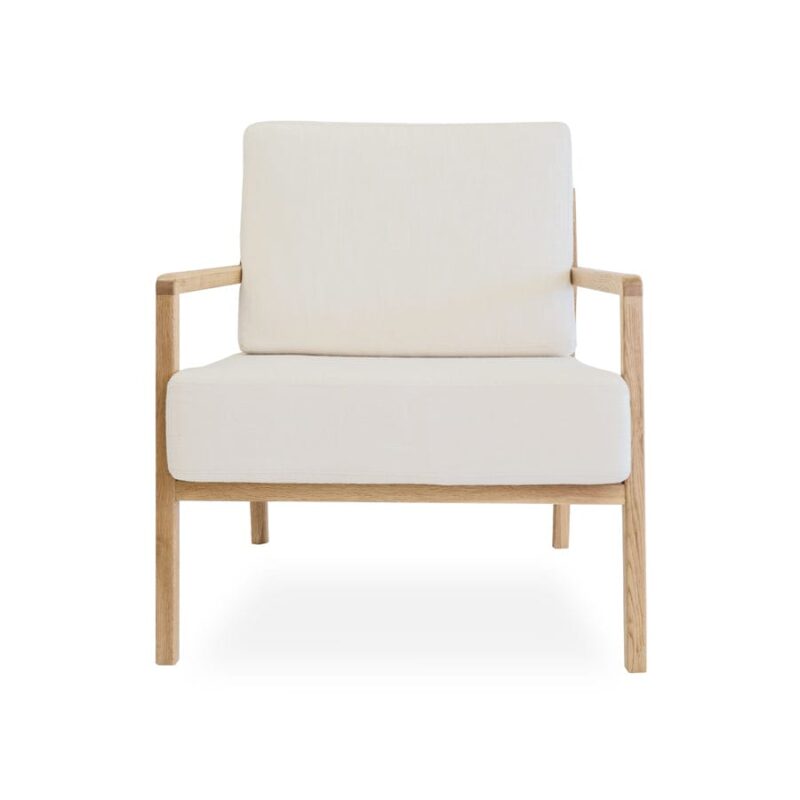 Stanford Oak Arm Chair Linen White - Image 3