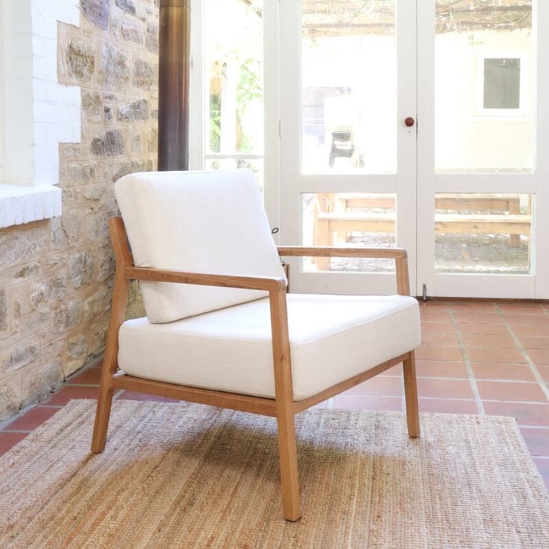 Stanford Oak Arm Chair Linen White - Image 14