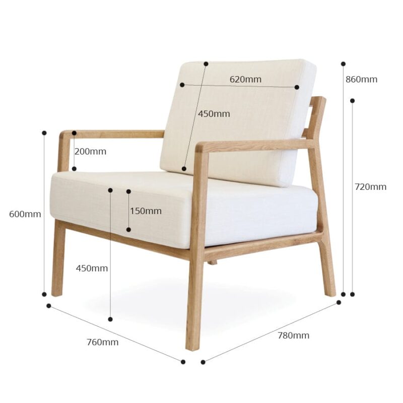 Stanford Oak Arm Chair Linen White - Image 16