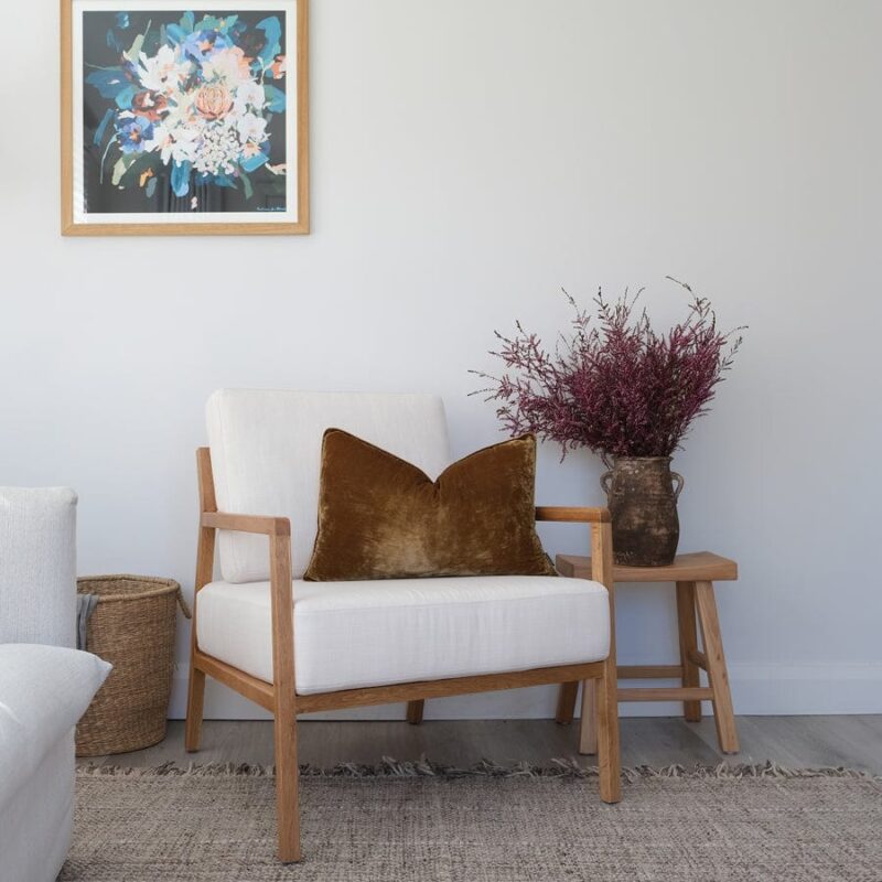 Stanford Oak Arm Chair Linen White - Image 9