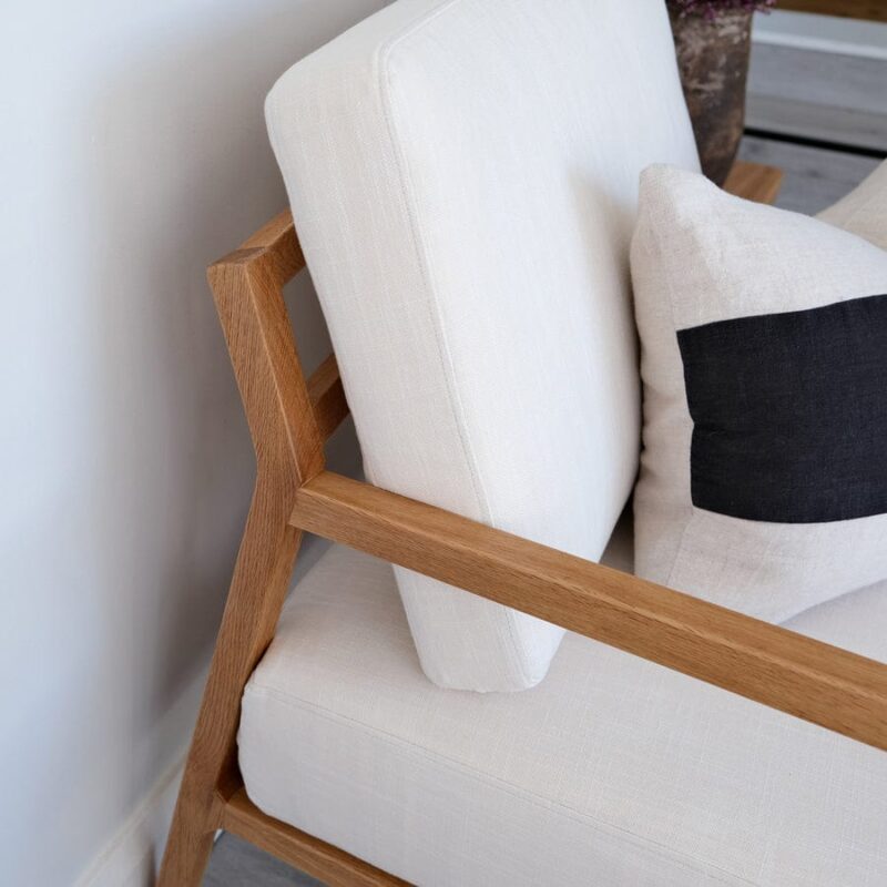 Stanford Oak Arm Chair Linen White - Image 12