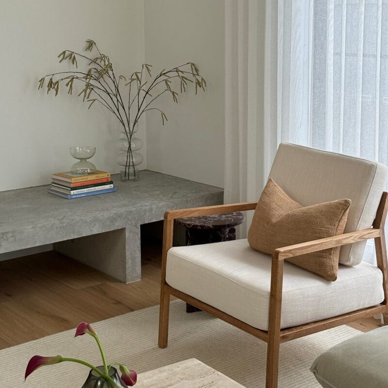 Stanford Oak Arm Chair Linen White - Image 2