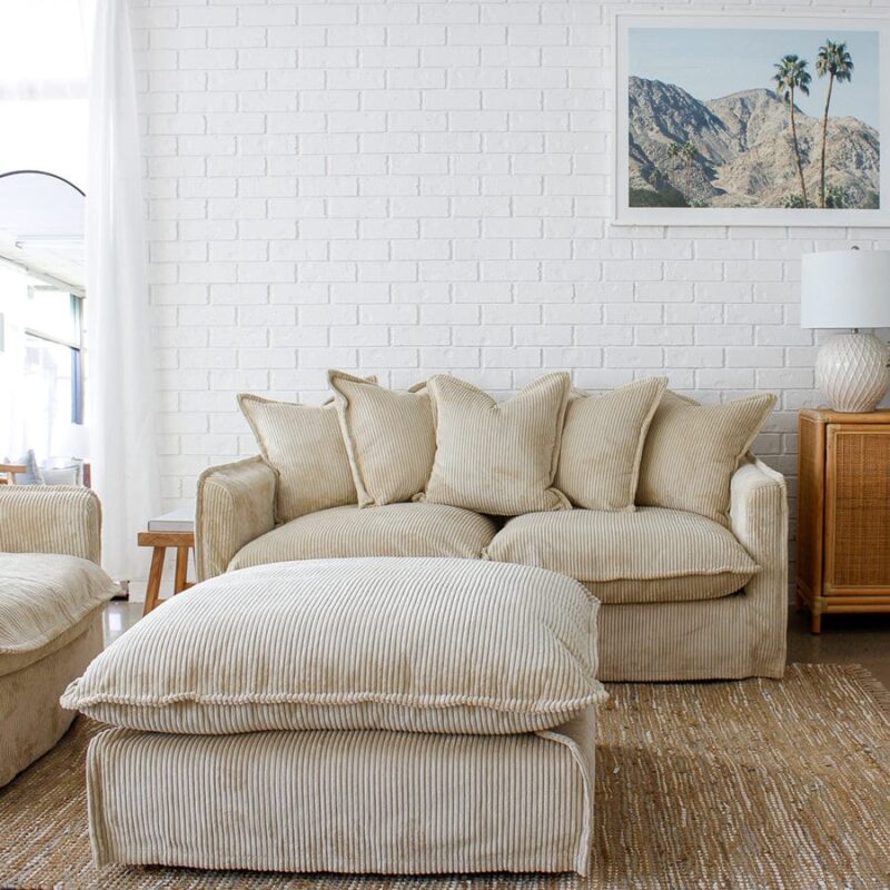The Cloud Ottoman with Almond Corduroy Slipcover - Image 6