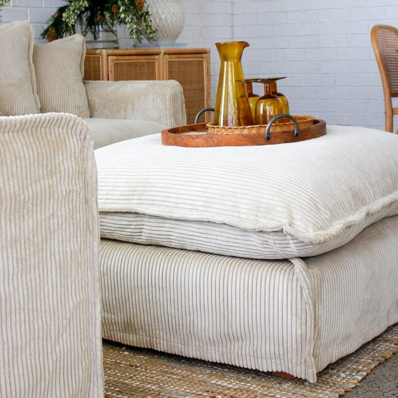The Cloud Ottoman with Almond Corduroy Slipcover - Image 2