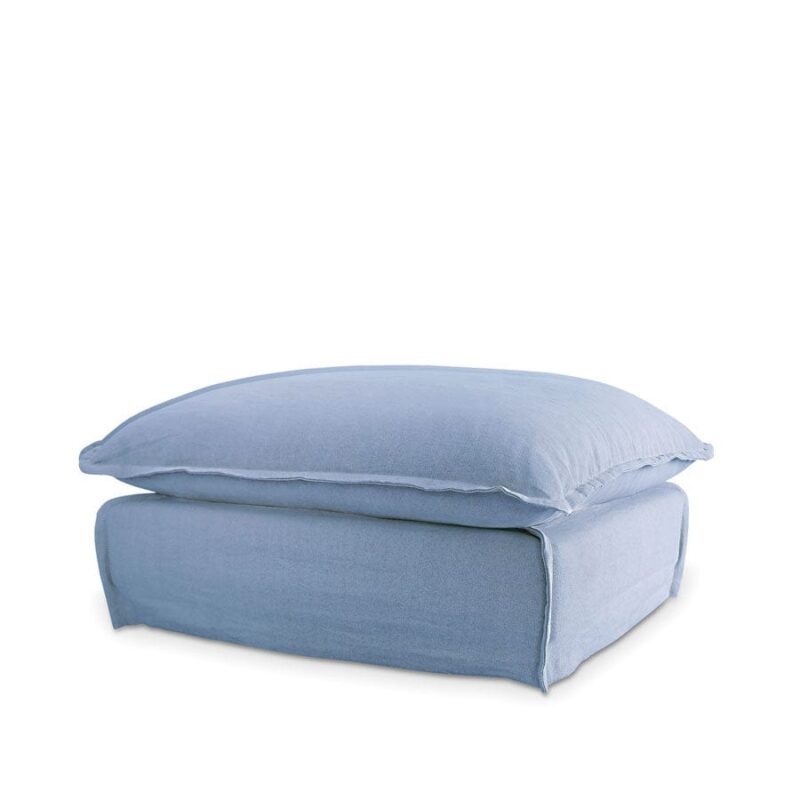 The Cloud Ottoman with Denim Blue Slipcover