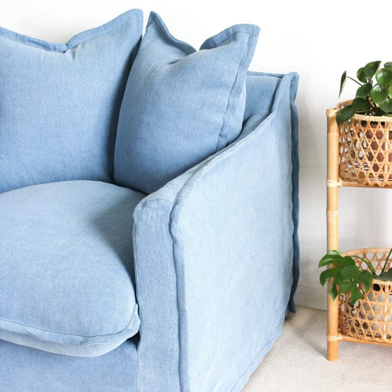 The Cloud Ottoman with Denim Blue Slipcover - Image 5
