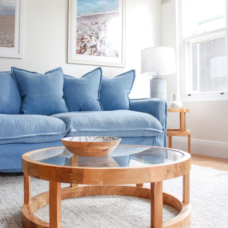 The Cloud Ottoman with Denim Blue Slipcover - Image 2