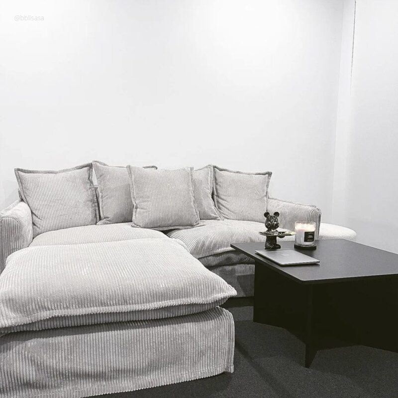 The Cloud Ottoman with Mist Corduroy Slipcover - Image 2