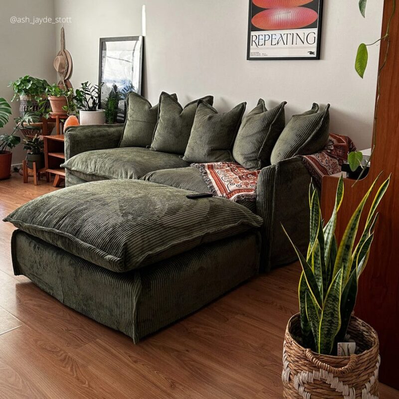 The Cloud Ottoman with Sage Corduroy Slipcover - Image 6