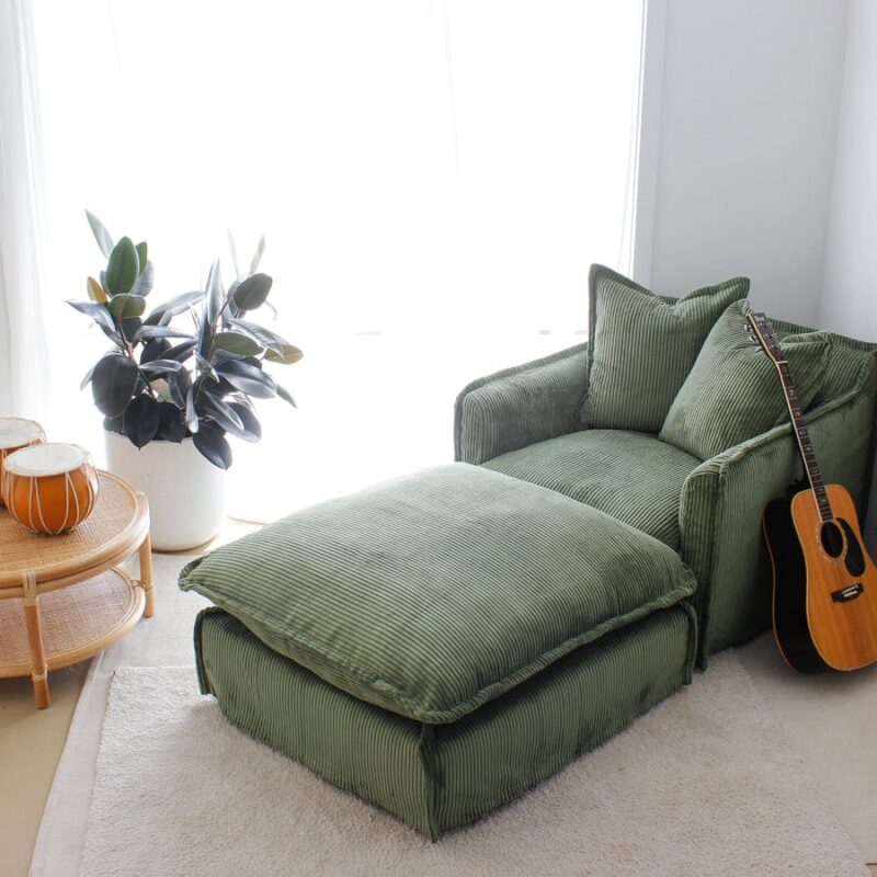 The Cloud Ottoman with Sage Corduroy Slipcover - Image 2