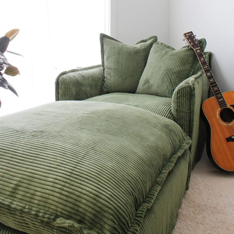 The Cloud Ottoman with Sage Corduroy Slipcover - Image 7
