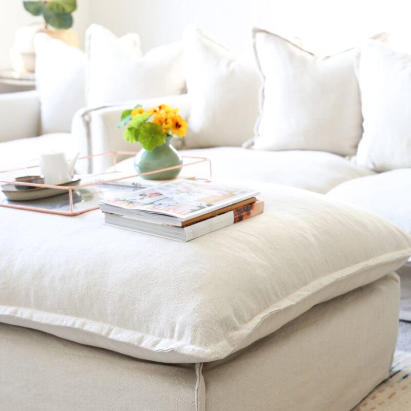 The Cloud Ottoman with Stone Slipcover - Image 7