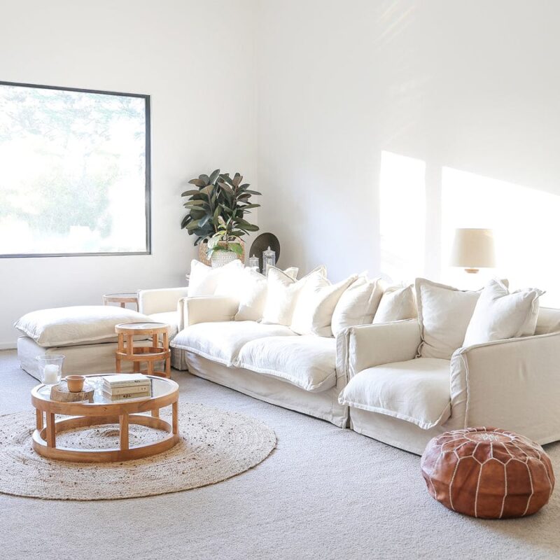 The Cloud Ottoman with Stone Slipcover - Image 6